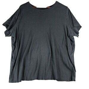 Woman Within Womens 1X‎ 22/24 Black Short Sleeve Raw Hem T Shirt Casual Top Plus